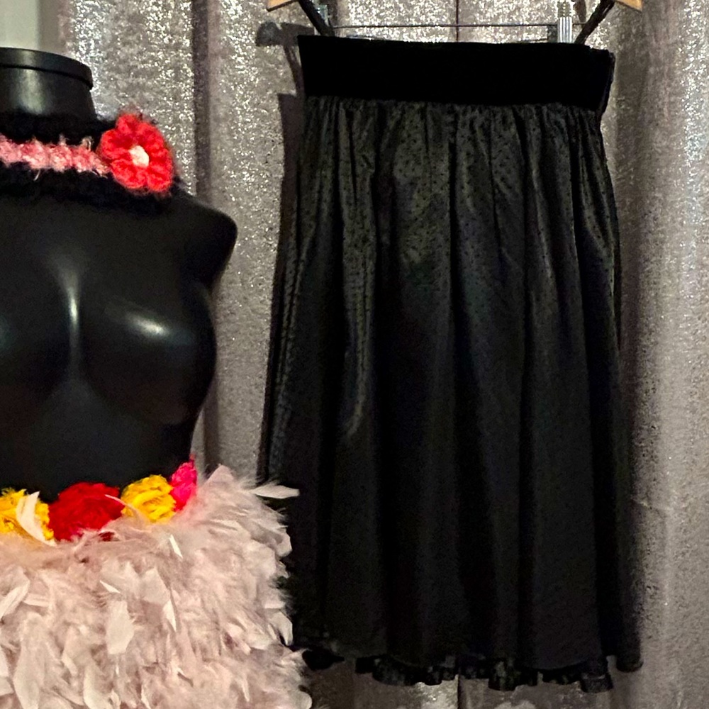 Vintage Vera Mont Black Velvet Polka Dot Skirt